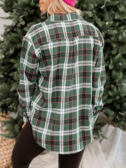 Plaid Collared Neck Long Sleeve Shirt