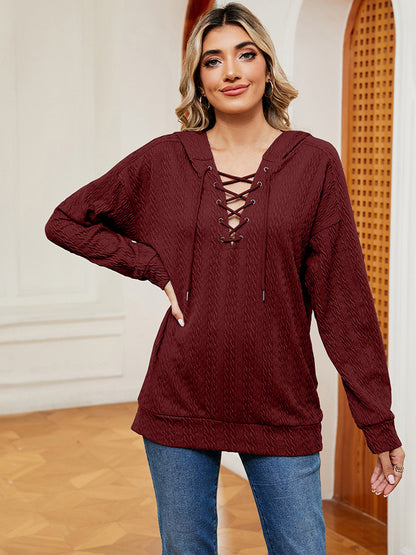 Lace-Up Long Sleeve Hoodie