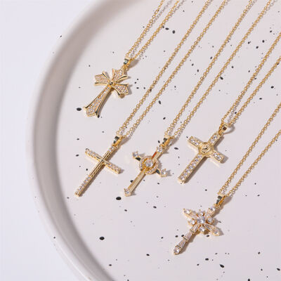 Stainless Steel Inlaid Zircon Cross Necklace