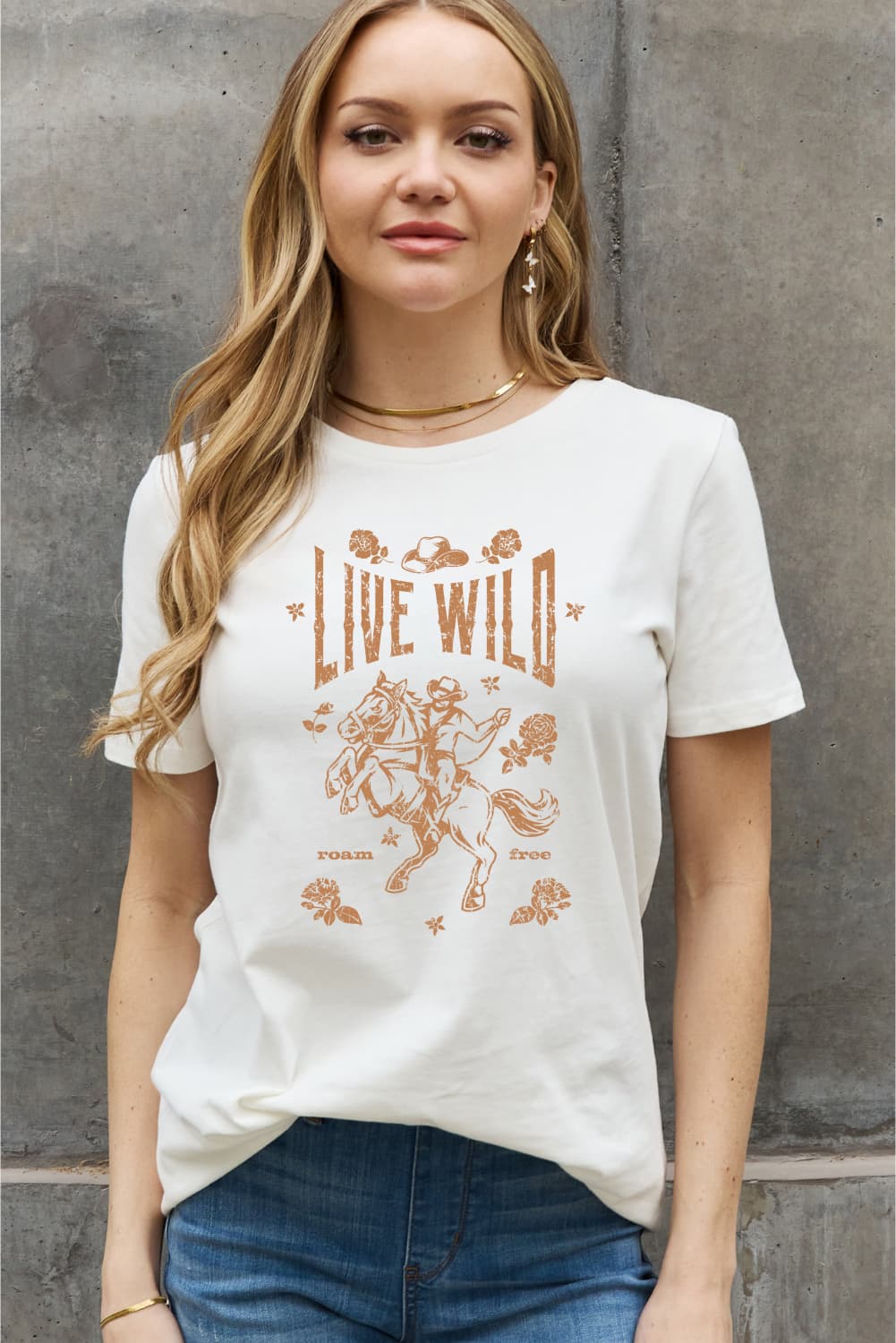 Simply Love Full Size LIVE WILD ROAM FREE Graphic Cotton Tee