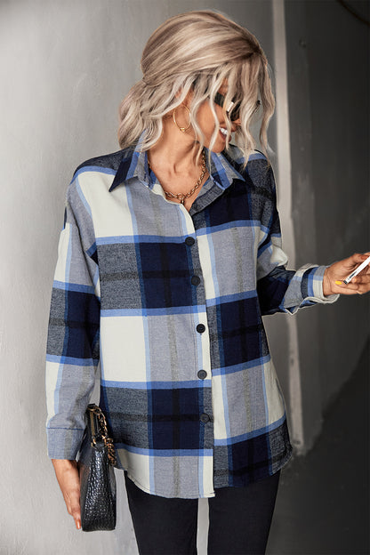 Plaid Collared Neck Longline Shirt