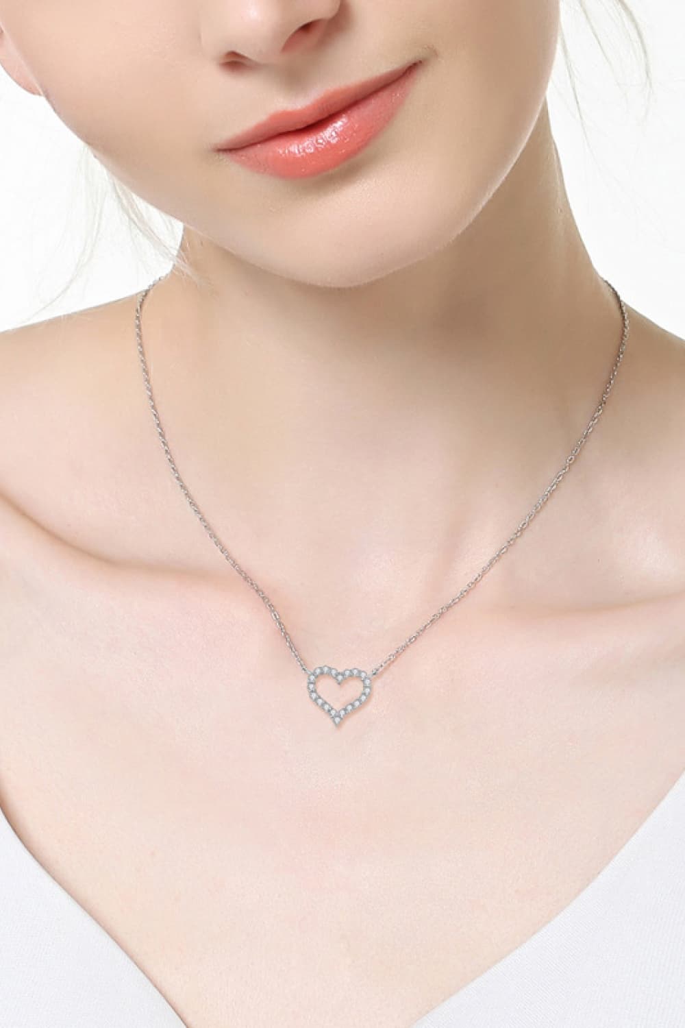 Moissanite Platinum-Plated Heart Necklace