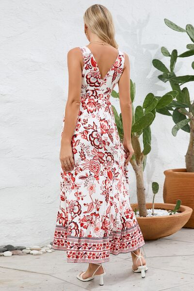 Printed V-Neck Wide Strap Dress