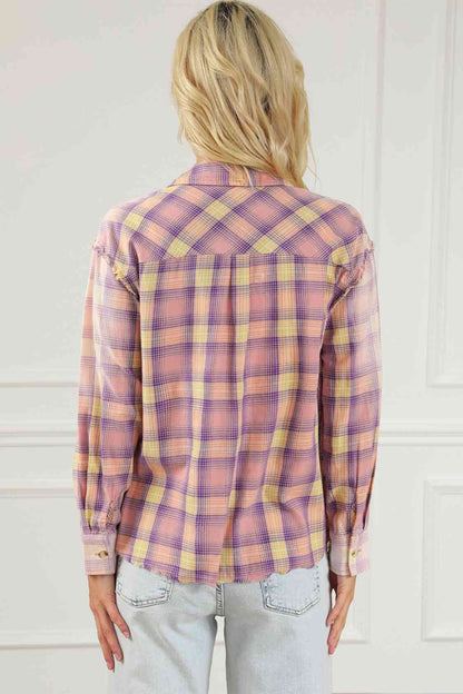 Plaid Button Up Collared Neck Long Sleeve Shirt