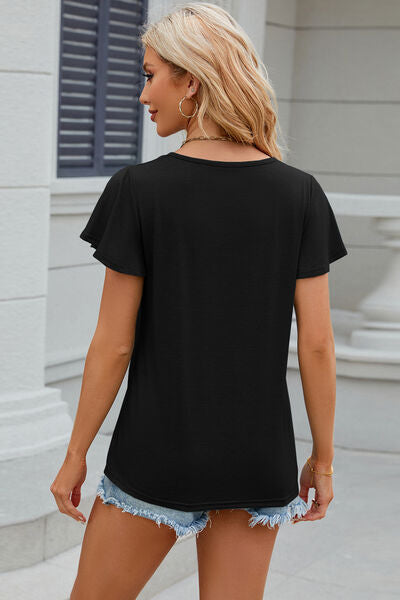 V-Neck Flutter Sleeve T-Shirt