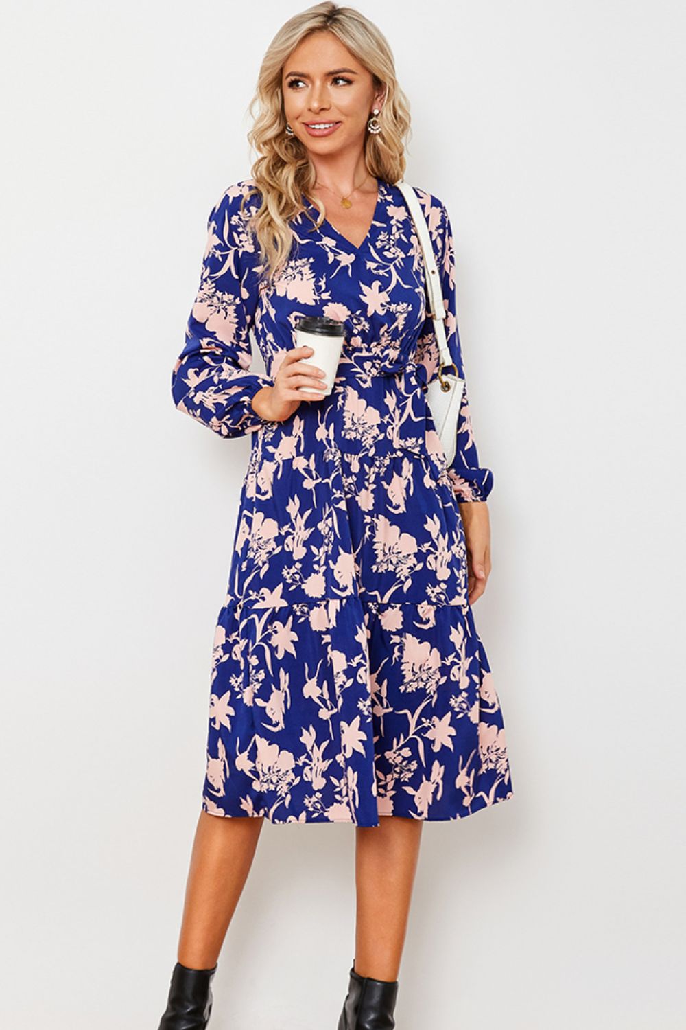 Floral Belted Tiered Midi Dress