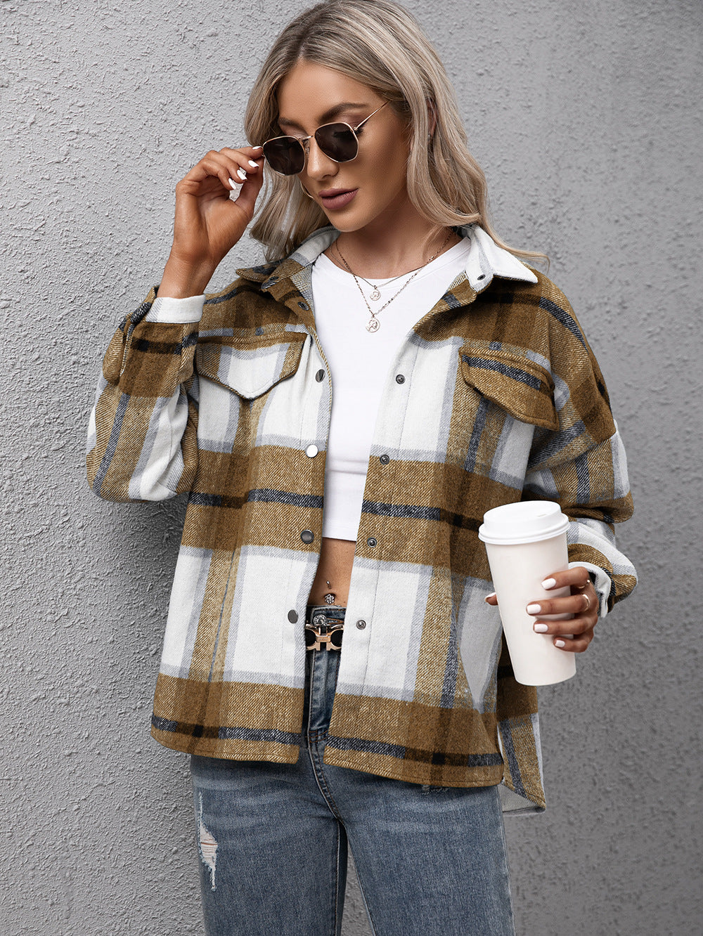 Plaid Long Sleeve Shirt Jacket