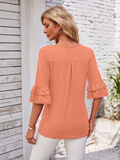 Ruffled Suqare Neck Half Sleeve Blouse