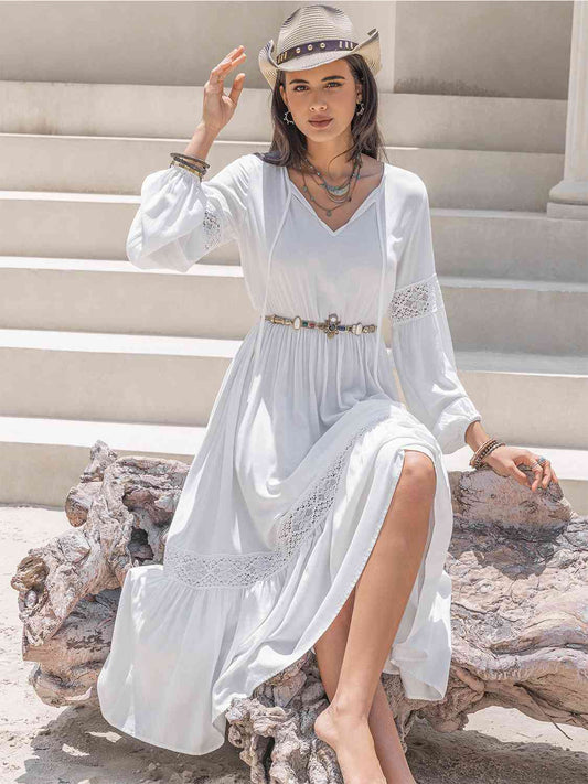 Tie Neck Balloon Sleeve Midi Dress