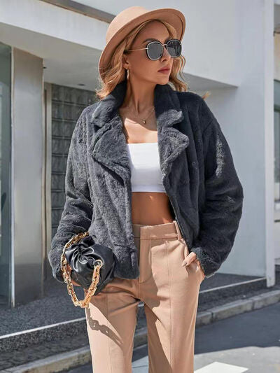 Plush Open Front Dropped Shoulder Jacket