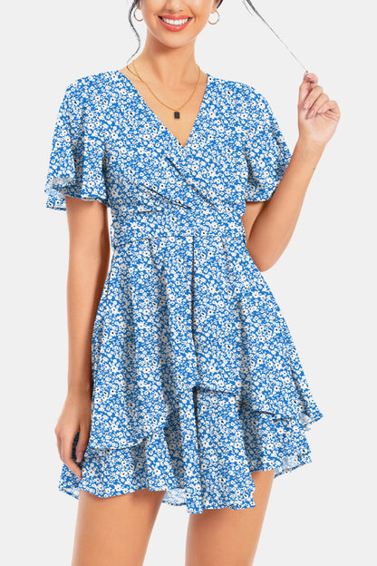 Surplice Neck Flutter Sleeve Dress