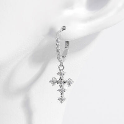 925 Sterling Silver Inlaid Zircon Cross Dangle Earrings