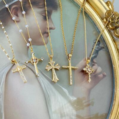 Stainless Steel Inlaid Zircon Cross Necklace