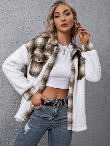 Plaid Collared Neck Button Down Jacket