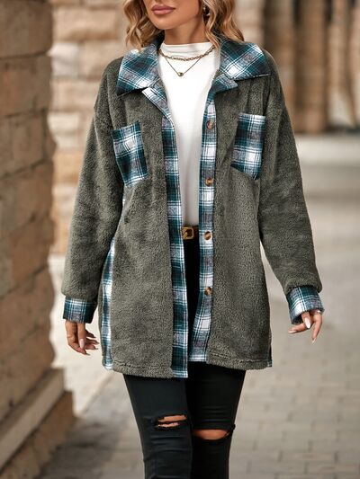 Plaid Contrast Dropped Shoulder Coat