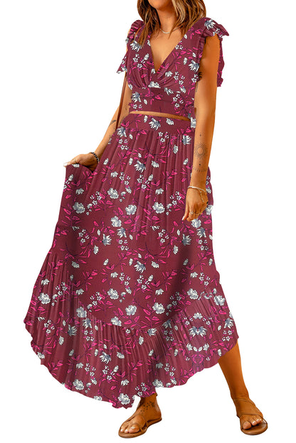 Printed Tie Back Cropped Top and Maxi Skirt Set