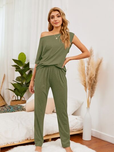 Round Neck Top and Pants Lounge Set