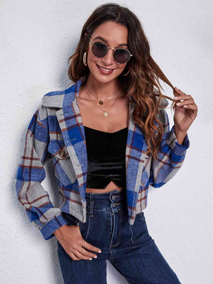 Plaid Button Front Jacket with Pockets