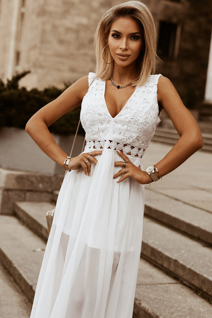 Slit Lace Detail V-Neck Dress