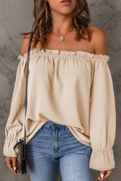 Frill Off-Shoulder Flounce Sleeve Blouse