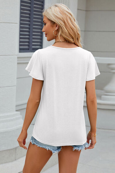 V-Neck Flutter Sleeve T-Shirt