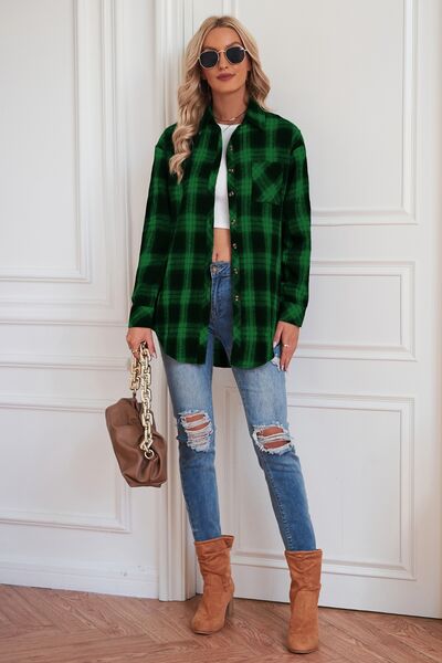 Plaid Button Up Dropped Shoulder Outerwear