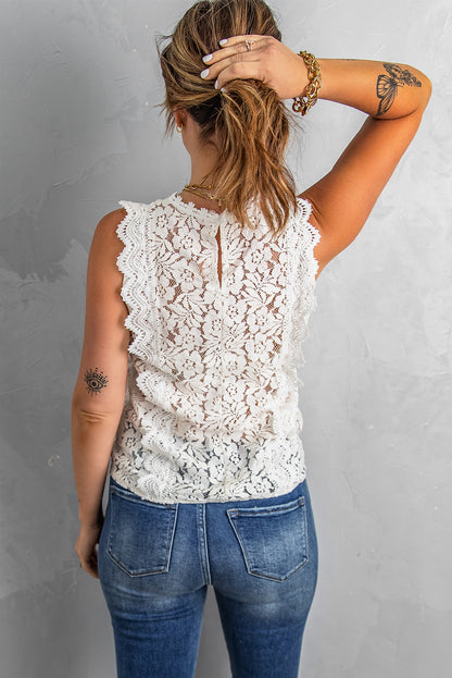 Scalloped V-Neck Lace Tank