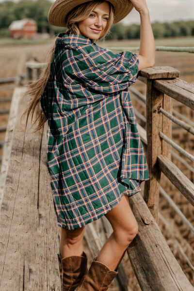 Plaid Belted Half Sleeve Mini Dress