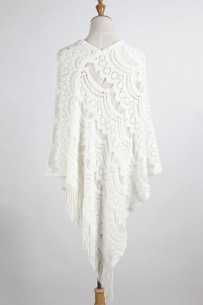 Fringe Openwork Surplice Cape Sleeve Poncho