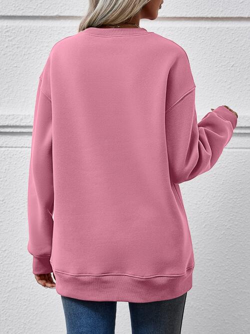 Graphic Round Neck Dropped Shoulder Sweatshirt