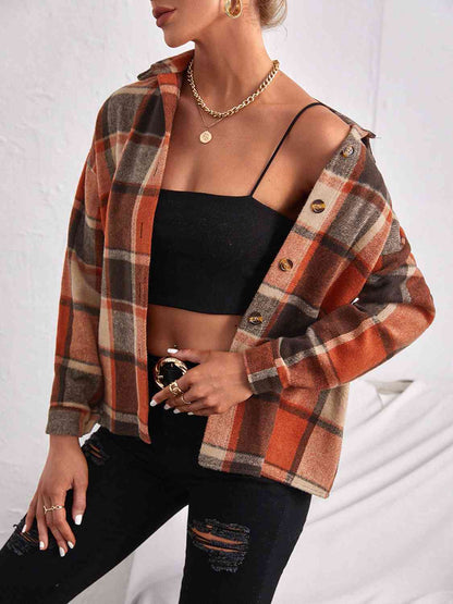 Plaid Collared Neck Button Down Jacket