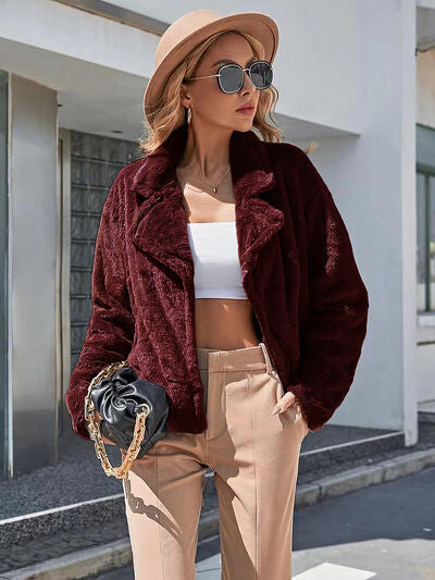 Plush Open Front Dropped Shoulder Jacket