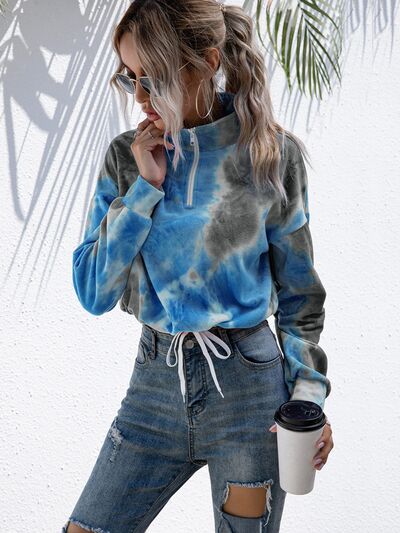 Tie-Dye Quarter Zip Dropped Shoulder Sweatshirt