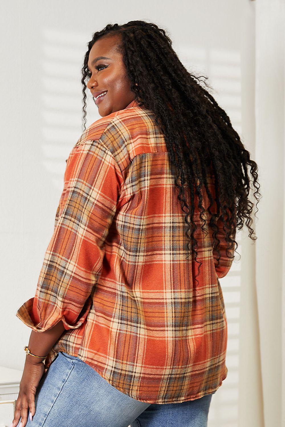 Double Take Plaid Dropped Shoulder Shirt