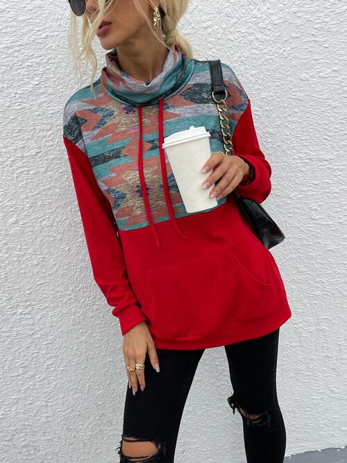 Geometric Drawstring Long-Sleeve Sweatshirt