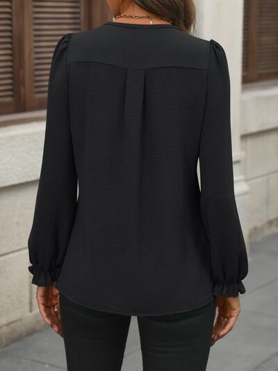 Notched Flounce Sleeve Blouse