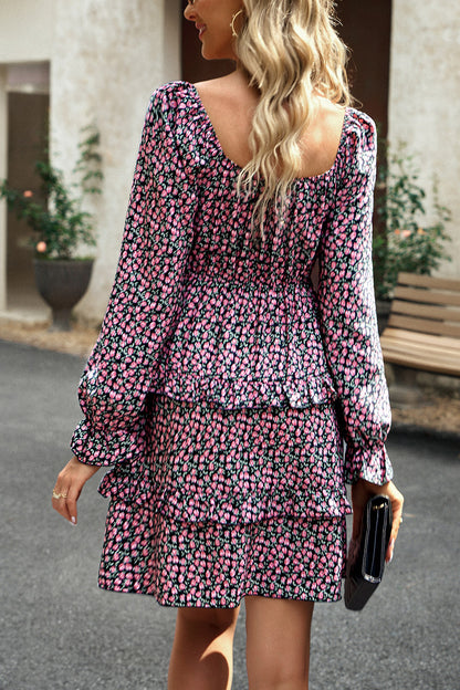 Smocked Flounce Sleeve Ruffled Dress