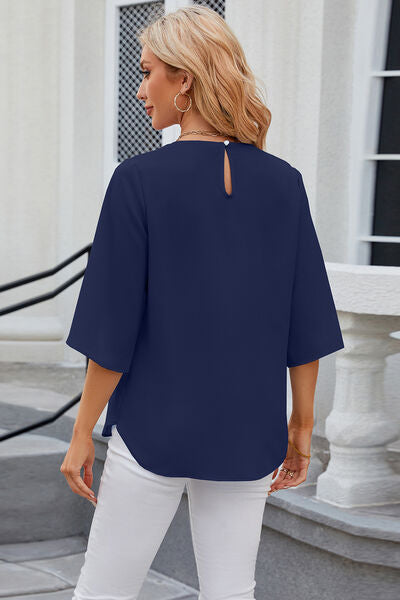 Round Neck Slit Half Sleeve Top