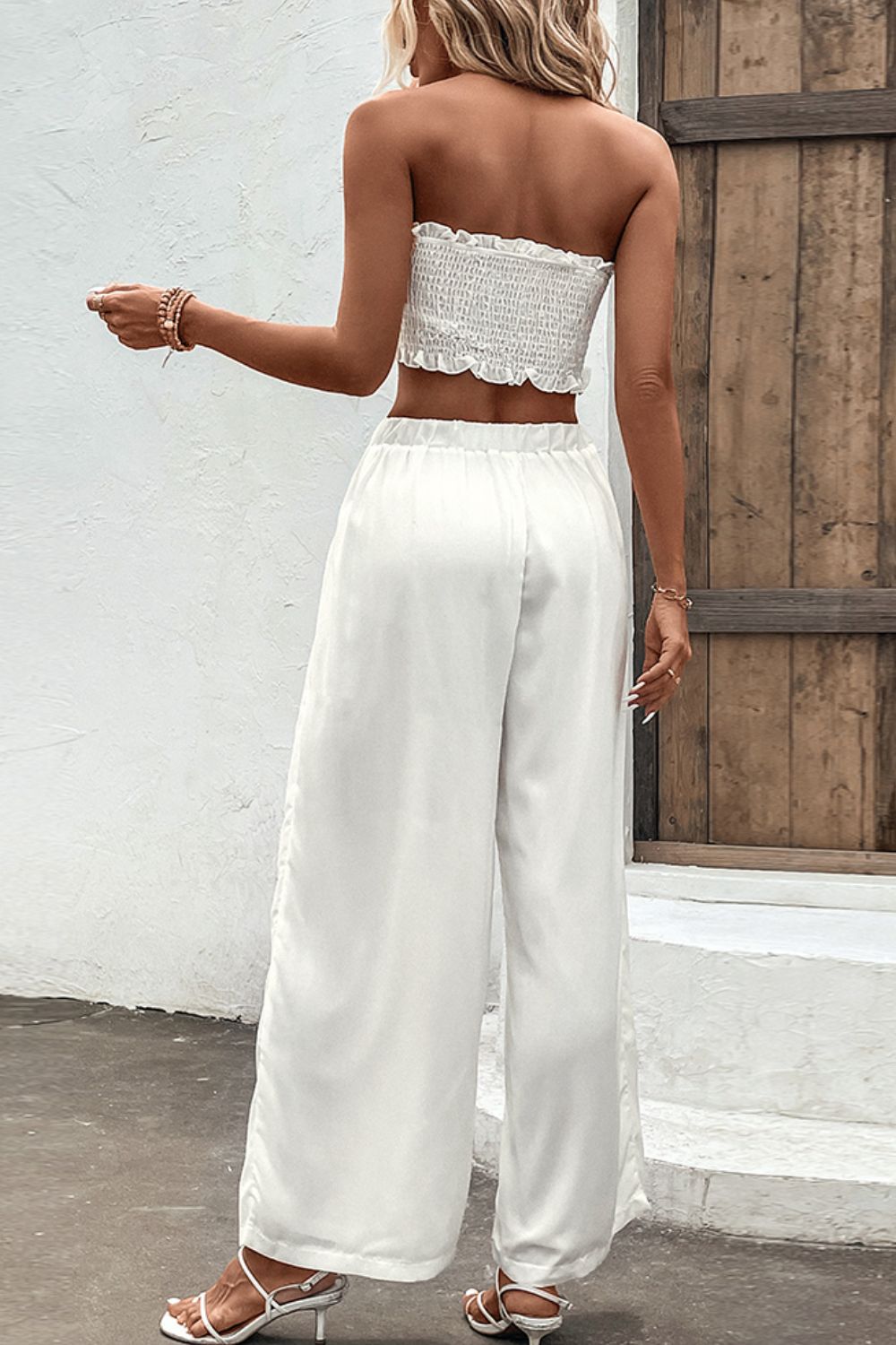 Smocked Tube Top and Wide Leg Pants Set