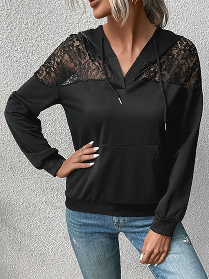 Lace Trim Dropped Shoulder Hoodie