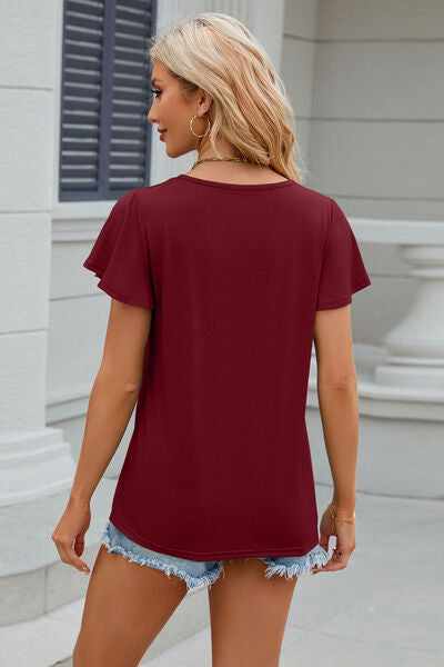 V-Neck Flutter Sleeve T-Shirt