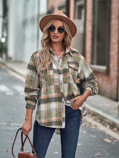 Plaid Button Up Dropped Shoulder Shirt