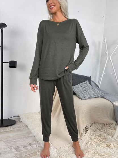 Round Neck Top and Drawstring Pants Lounge Set