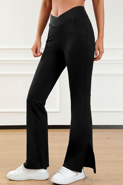 Wide Waistband Slit Bootcut Active Pants