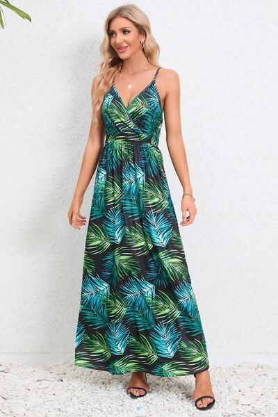 Printed Surplice Maxi Cami Dress