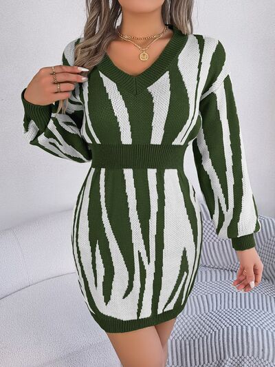 V-Neck Animal Print Long Sleeve Sweater