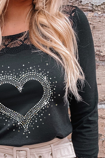 Heart Graphic Openwork Round Neck Blouse