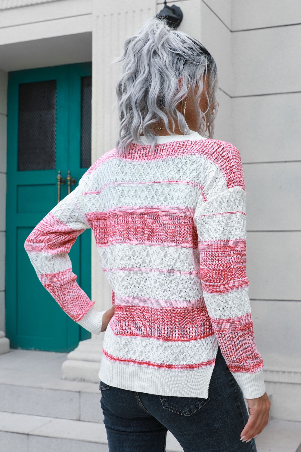 Two-Tone Slit Sweater