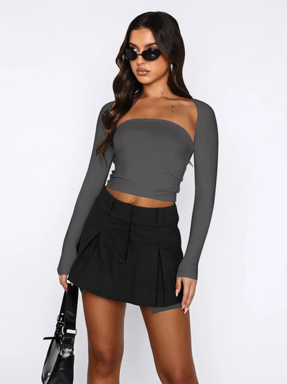 Cutout Raglan Sleeve Bolero and Tube Top