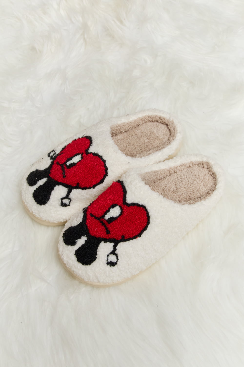 Melody Love Heart Print Plush Slippers